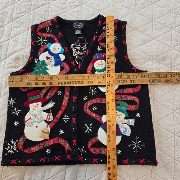 Vintage Designers Originals Studio Sweater Vest Womens S Festive Snowmen Winter - Picture 8 of 10